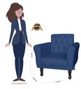 Ver imagem 5 de Poltrona Decorativa Classic Suede Azul Marinho Pés Madeira Mz Decor
