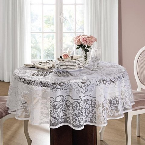 Toalha de Mesa Redonda 4 Lugares de Crochê Rosas 160 cm | Lepper