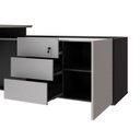Ver imagem 4 de Mesa L Diretor com Armário Lateral 3 Gavetas 180cm Industrial Tampo Chanfrado Pés em Metal Executive