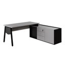 Ver imagem 2 de Mesa L Diretor com Armário Lateral 3 Gavetas 180cm Industrial Tampo Chanfrado Pés em Metal Executive