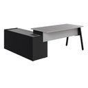 Ver imagem 7 de Mesa L Diretor com Armário Lateral 3 Gavetas 180cm Industrial Tampo Chanfrado Pés em Metal Executive