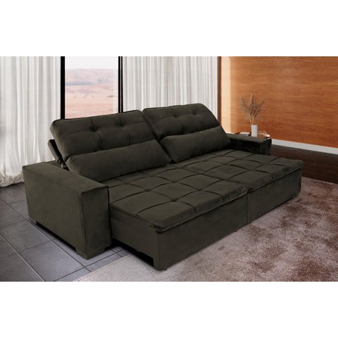 Sofá Retrátil e Reclinável 250 cm New Moscou Veludo Tabaco Chamby Móveis