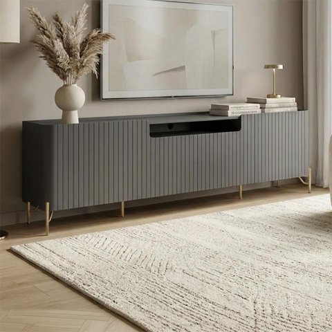 Rack para Sala Bend 220cm MDF 4 Portas Brise Grigio com Dourado Casa Lar Shop