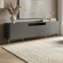 Ver imagem 1 de Rack para Sala Bend 220cm MDF 4 Portas Brise Grigio com Dourado Casa Lar Shop
