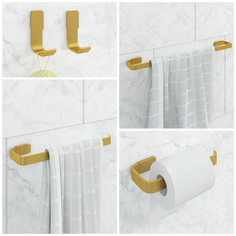 Kit de Acessórios para Banheiro 5 Peças 2 Cabides Stander:dourado