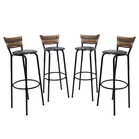 Kit 4 Banquetas 80cm para Balcão Ilha Bancada Área Gourmet Encosto em Junco Banco Itagold