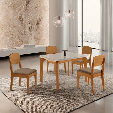 Conjunto Sala de Jantar Mesa Dublin Tampo em MDF e 4 Cadeiras Cleo Yescasa