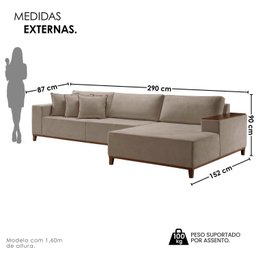 Sofá 4 Lugares com Chaise Linho 290cm Grécia - 4