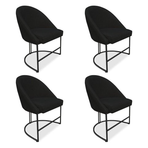 Kit 04 Cadeiras Poltrona de Jantar Bela Veludo Preto Base Metálica Industrial Preto - Pallazio