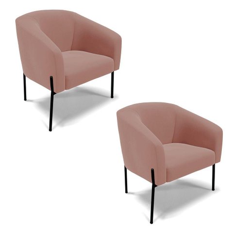 Cadeira Sala de Jantar Pé de Ferro Preto Kit 2 Stella Veludo D03 - D'Rossi Cor Rose