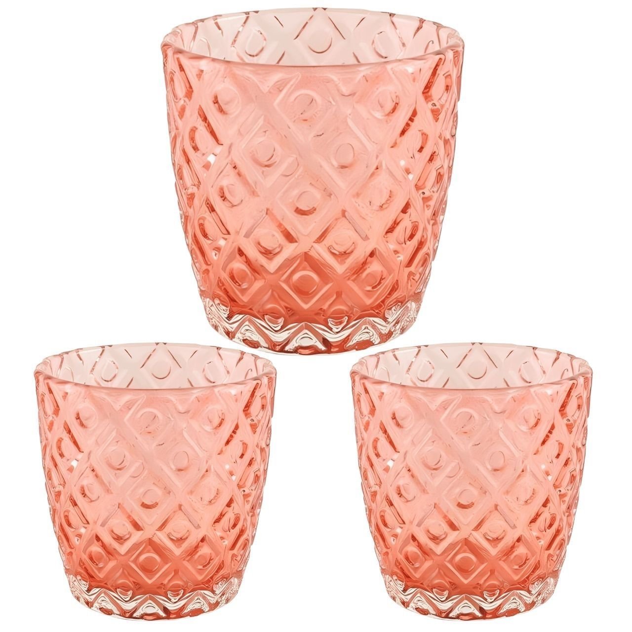 Kit com 3 Porta Vela Decorativo Losangulos em Vidro Rosa 7 X 6cm - 1