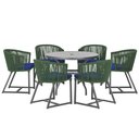 Ver imagem 1 de Mesa com 6 Cadeiras de Jantar Roma 120cm e Noronha em Alumínio Preto Corda Náutica Estofado 10 Trama
