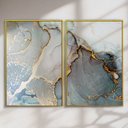 Ver imagem 2 de Quadro Decorativo Abstrato Azul com Dourado Kit 2 Quadros