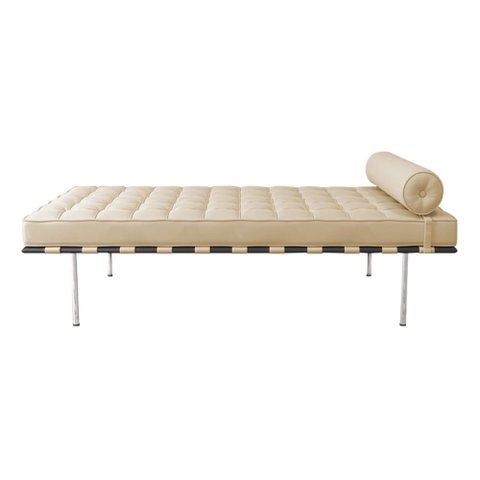 Couch Barcelona Couro Natural Linha Premium Sala Recepção Design Clássico Moderno Alto Padrão - Bege