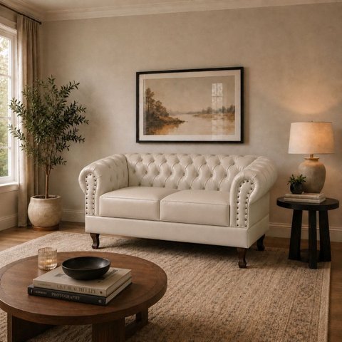 Namoradeira Chesterfield Duque 2 Lugares em Corano Bege