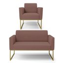 Ver imagem 1 de Sofá Namoradeira com Poltrona Base Industrial Dourado Marisa Veludo D03 - D\'rossi Cor Rose