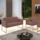 Ver imagem 2 de Sofá Namoradeira com Poltrona Base Industrial Dourado Marisa Veludo D03 - D\'rossi Cor Rose