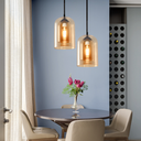 Ver imagem 5 de Lustre Pendente 22,5cm Vidro Cilindro Duplo Âmbar Orgânico Luminária Teto Gimpo Kjdde-298-amb