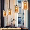 Ver imagem 1 de Lustre Pendente 22,5cm Vidro Cilindro Duplo Âmbar Orgânico Luminária Teto Gimpo Kjdde-298-amb