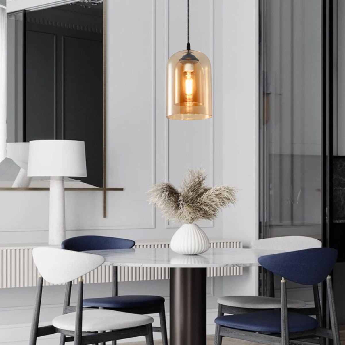 Ver imagem 7 de Lustre Pendente 22,5cm Vidro Cilindro Duplo Âmbar Orgânico Luminária Teto Gimpo Kjdde-298-amb