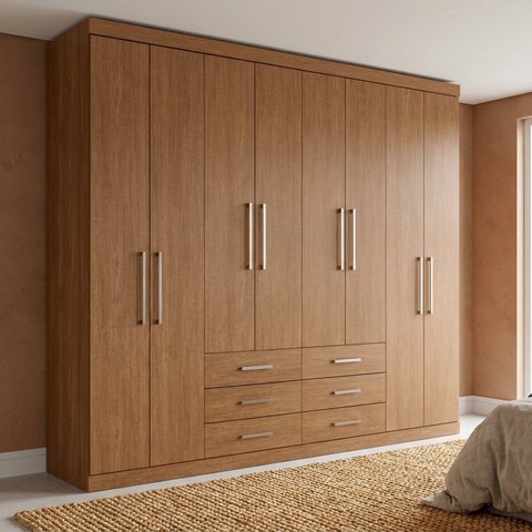 Guarda-Roupa Casal Linha Master com 8 Portas e 6 Gavetas Marrom Jatobá