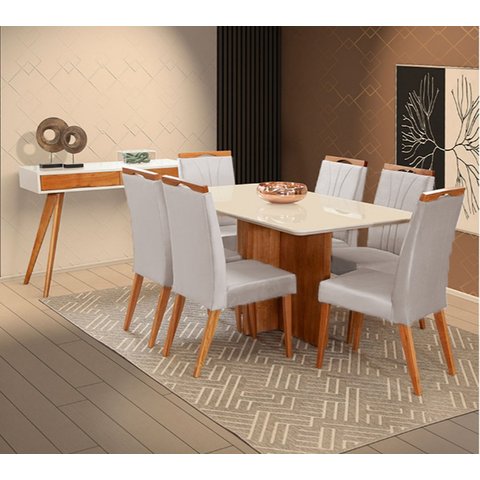 Mesa de jantar + 6 Cadeiras Milão tampo 180cm Castanho claro