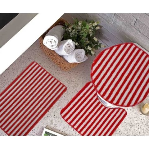 Tapete para Banheiro Kit com 3 Peças Slim Oásis - Vermelho