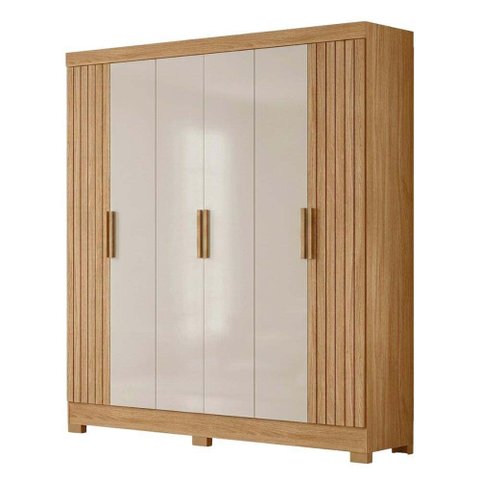 Guarda Roupa Valença 195cm 6 Portas Freijó Off White com Portas Frisadas Moval