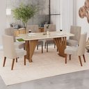 Ver imagem 1 de Mesa de Jantar 6 Lugares Lívia/anne Nature/corano Bege/creme - Pnr Móveis
