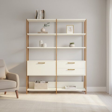 Kit com 2 Estantes Multiuso 1,44m Prateleiras Porta Gavetas 100% MDF Móvel na Caixa