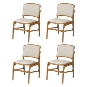 Jogo 4 Cadeiras para Jantar Florença Madeira Jequitibá Natural Encosto e Assento em Tecido Linho Beg