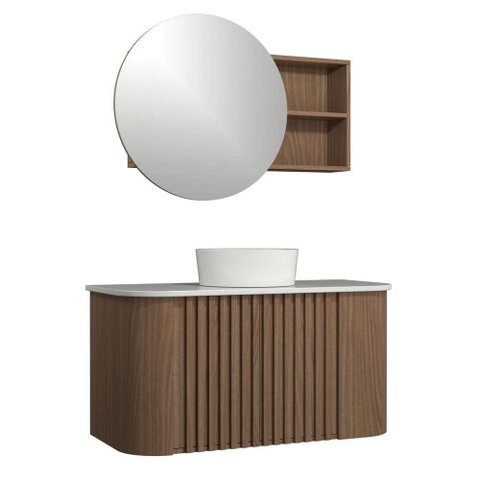 Conjunto Gabinete Suspenso para Banheiro Luna 2 Portas 100cm MDF - MDP 15mm Amadeirado Venturi