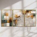 Ver imagem 3 de Quadro Decorativo Abstrato Dourado com Verde Kit 3 Quadros