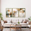 Ver imagem 4 de Quadro Decorativo Abstrato Dourado com Verde Kit 3 Quadros