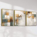 Ver imagem 2 de Quadro Decorativo Abstrato Dourado com Verde Kit 3 Quadros