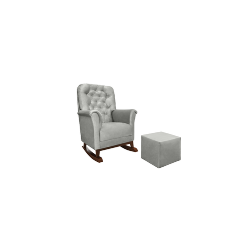Poltrona Amamentação Balanço Pé Canoa Agatha C/puff Reto Suede Cinza - Montanaris Decor