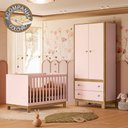Ver imagem 1 de Quarto de Bebê com Berço Slim e Guarda Roupa Flora Rosa Qmovi + Colchão Gazin