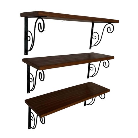 Prateleira Suspensa Multiuso Ferro Madeira Decoração Kit C/ 3