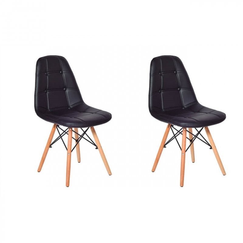 Kit 2 Cadeiras Dkr Charles Eames Wood Estofada Botonê - Preto - 1