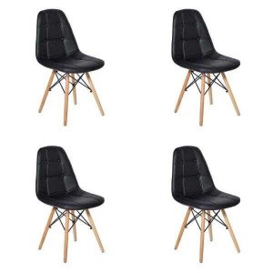 Kit 4 Cadeiras Dkr Charles Eames Wood Estofada Botonê