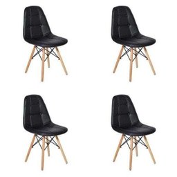 Kit 4 Cadeiras Dkr Charles Eames Wood Estofada Botonê - 1 Kit 4 Cadeiras Dkr Charles Eames Wood Estofada Botonê - 1