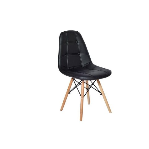 Cadeira Dkr Charles Eames Wood Estofada Botonê - Preto