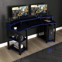 Ver imagem 2 de Mesa Gamer Cockpit para 2 Monitores Me4167 Preto/azul Tecnomobili