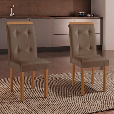 Conjunto 2 Cadeiras Celine MDF Estofadas em Veludo Capuccino Naturalle Moderna