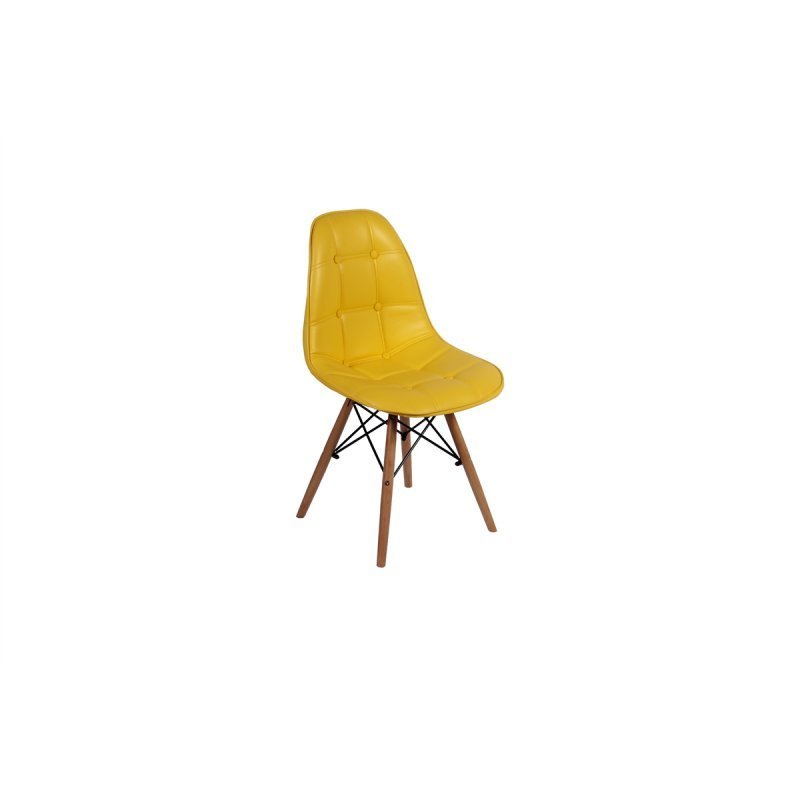 Cadeira Dkr Charles Eames Wood Estofada Botonê - Amarelo - 1