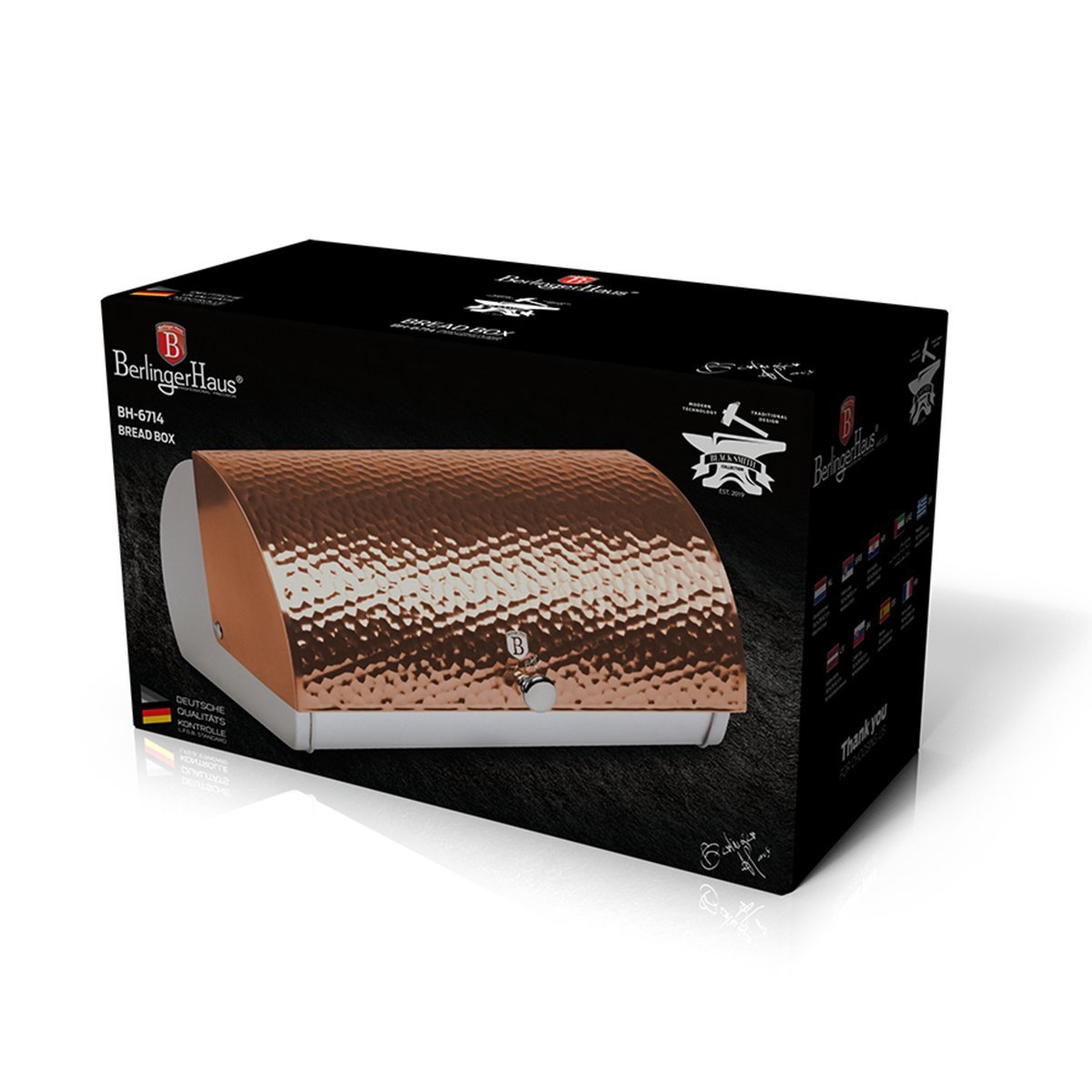 Recipiente Porta Pão Tampa Retrátil 38cm Rose Gold Berlinger Haus Cesto Pães de Forma Bolos Cozinha - 5