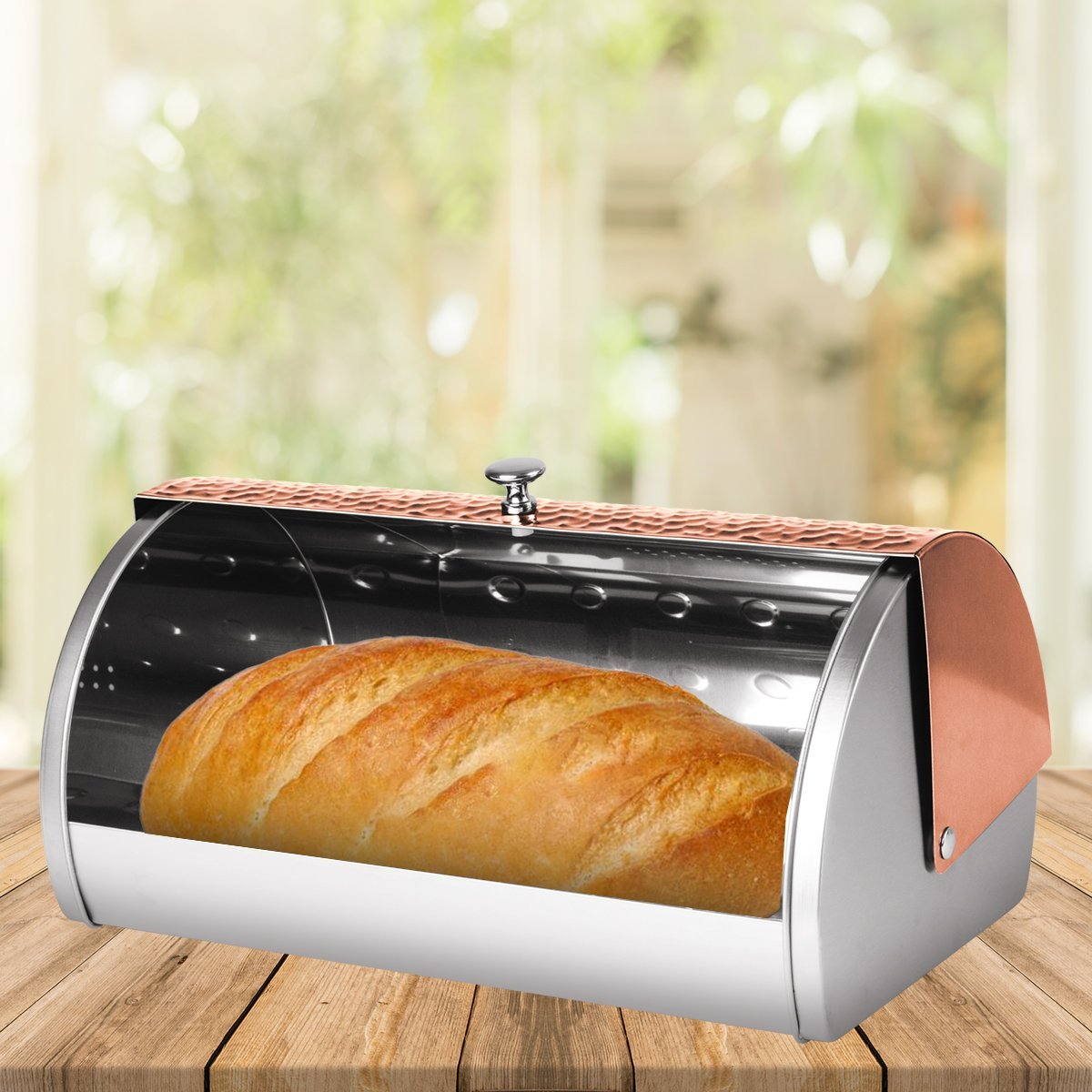 Recipiente Porta Pão Tampa Retrátil 38cm Rose Gold Berlinger Haus Cesto Pães de Forma Bolos Cozinha - 3