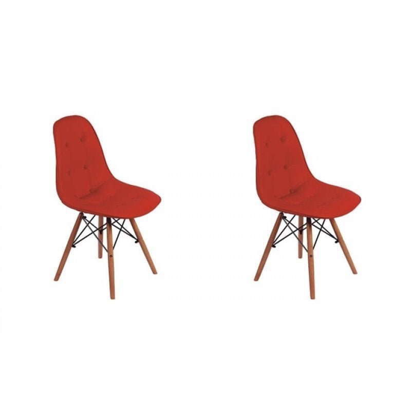 Kit 2 Cadeiras Dkr Charles Eames Wood Estofada Botonê - Vermelho - 1