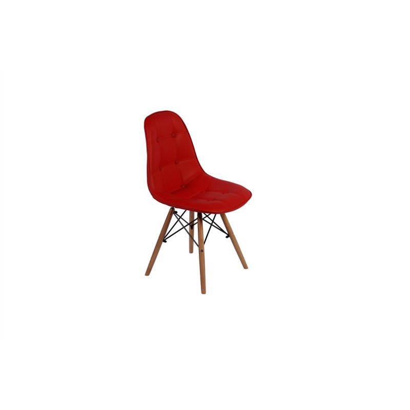 Cadeira Dkr Charles Eames Wood Estofada Botonê - Vermelho - 1