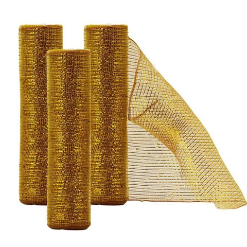 Kit 3 Telas Decorativa Fita Malha Tule Dourado Natal 25cm x 5 Metros - Magizi